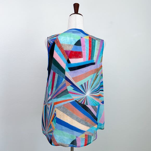 AP.NY Sleeveless Colorful Button-Up Cupro Top - Picture 7 of 10